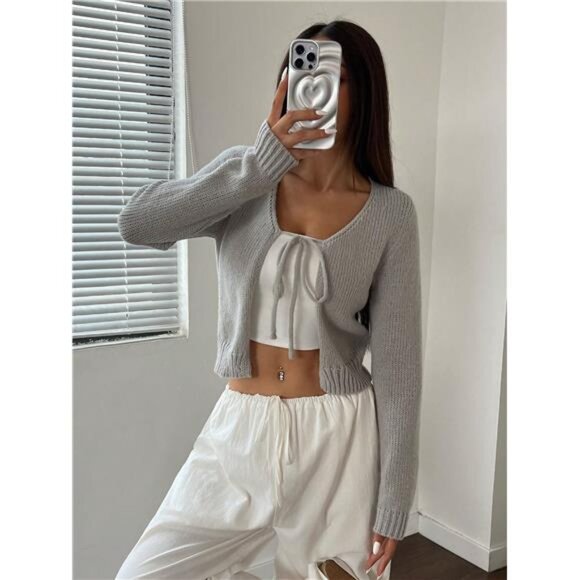 Variété Boutique Sweaters - Women's Solid Color Front Tie Long Sleeve Casual Cardigan